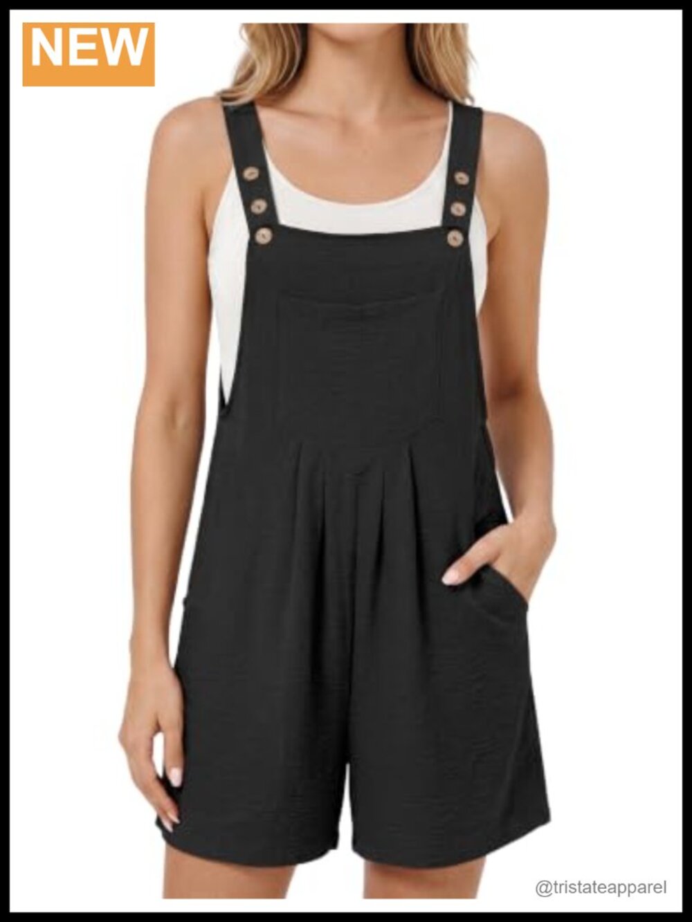Women's Black Sleeveless Romper with Pockets Adjustable Straps Boho